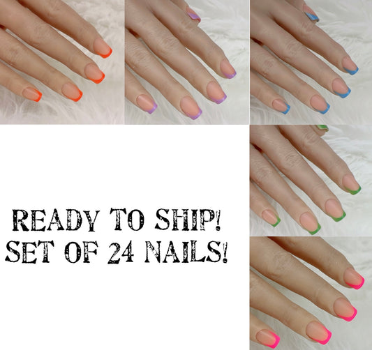 COLOURED FRENCH TIPS - READY TO SHIP SET OF 24 NAILS