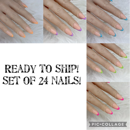 COLOURED FRENCH TIPS - READY TO SHIP SET OF 24 NAILS